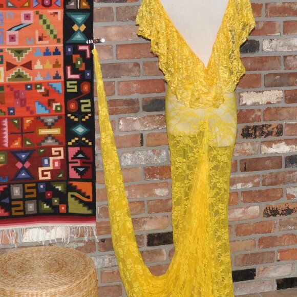 Sheer Lace Stretch Ruffle Open Back Bodycon Dress Clubwear Long Train Gown Party - Picture 4 of 12